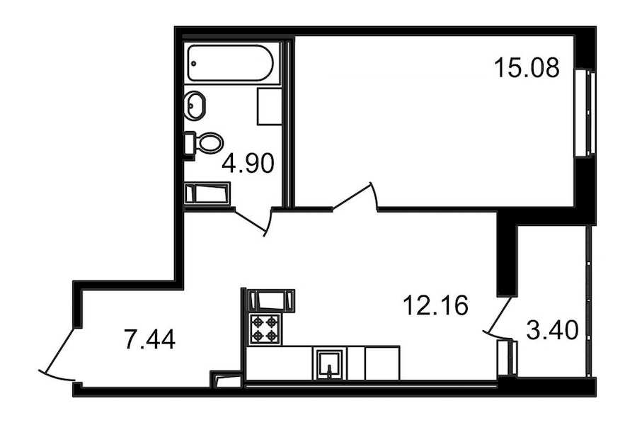 Однокомнатная квартира в : площадь 42.99 м2 , этаж: 12 – купить в Санкт-Петербурге